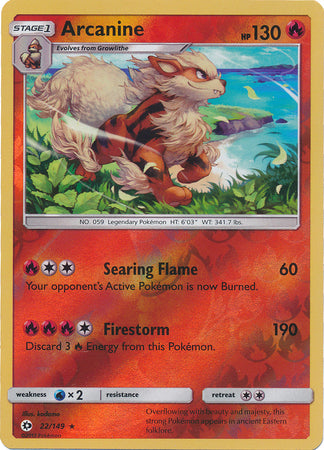 Pokemon Card Sun & Moon 022/149 22/149 Arcanine Reverse Holo Rare *MINT*