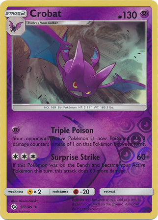 Pokemon Card Sun & Moon 056/149 56/149 Crobat Reverse Holo Rare *MINT*