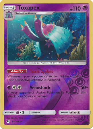 Pokemon Card Sun & Moon 063/149 63/149 Toxapex Reverse Holo Rare *MINT*