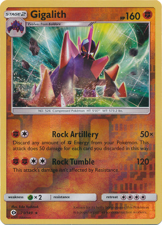 Pokemon Card Sun & Moon 071/149 71/149 Gigalith Reverse Holo Rare *MINT*