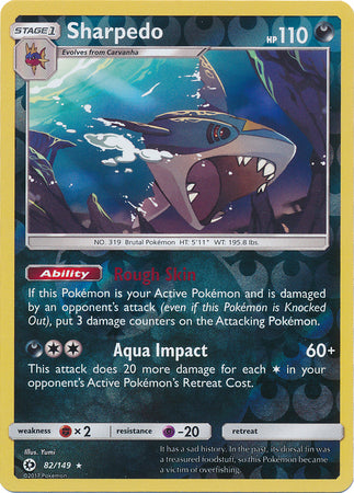 Pokemon Card Sun & Moon 082/149 82/149 Sharpedo Reverse Holo Rare *MINT*