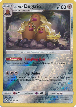 Pokemon Card Sun & Moon 087/149 87/149 Alolan Dugtrio Reverse Holo Rare *MINT*