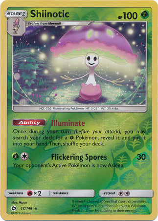 Pokemon Card Sun & Moon 017/149 17/149 Shiinotic Reverse Holo Rare *MINT*