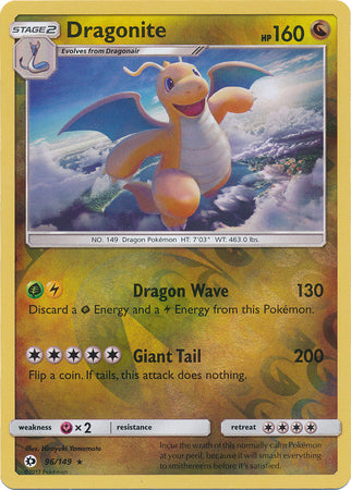 Pokemon Card Sun & Moon 096/149 96/149 Dragonite Reverse Holo Rare *MINT*