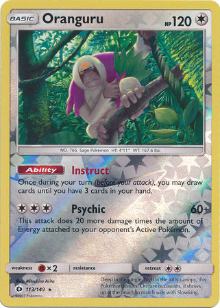 Pokemon Card Sun & Moon 113/149 Oranguru Reverse Holo Rare *MINT*