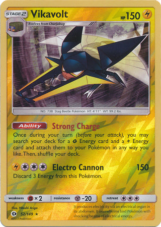 Pokemon Card Sun & Moon 052/149 52/149 Vikavolt Reverse Holo Rare *MINT*