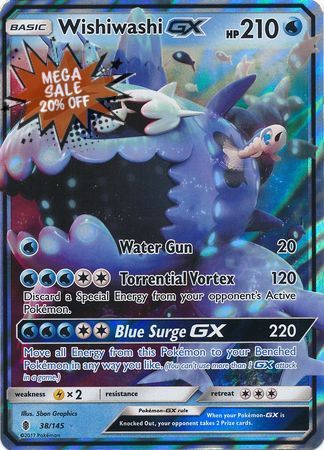 <transcy>Pokemon Card 38/145 Sun &amp; Moon Guardians Rising Wishiwashi GX Ultra Sjælden</transcy>