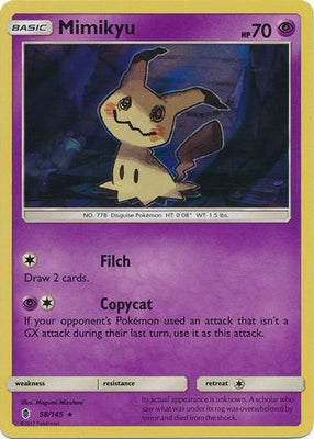 <transcy>Pokemon Card 58/145 Sun &amp; Moon Guardians Rising Mimikyu Seltenes Holo</transcy>