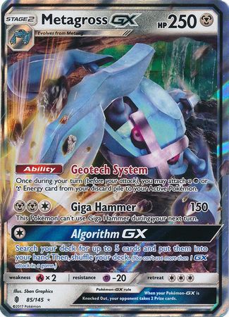 Pokemon Card 85/145 Sun & Moon Guardians Rising Metagross GX Ultra Rare