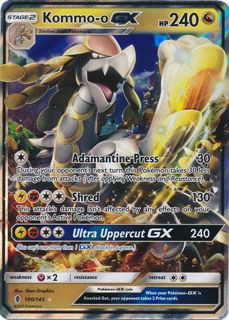 <transcy>بطاقة بوكيمون 100/145 Sun &amp; Moon Guardians Rising Kommo-o GX Ultra Rare</transcy>