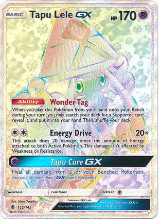 Pokemon Card 155/145 Guardians Rising Tapu Lele GX Hyper Rare