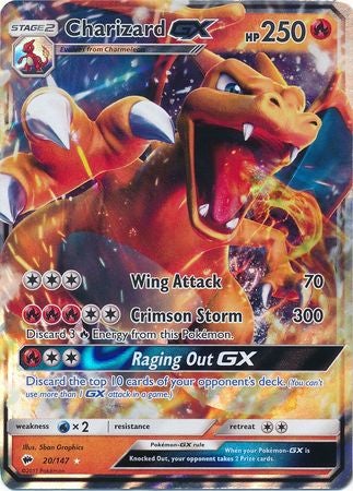 Pokemon Card 20/147 Burning Shadows Charizard GX Ultra Rare