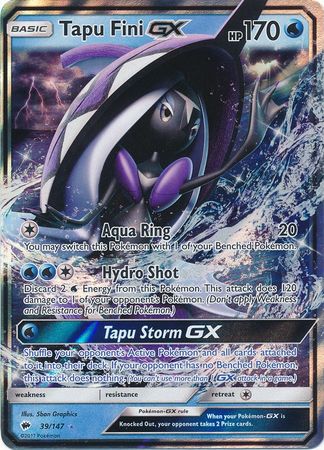 Pokemon Card 39/147 Sun & Moon Burning Shadows Tapu Fini GX Ultra Rare