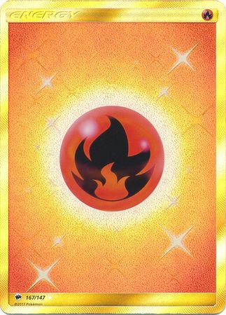 Pokemon Card Sun & Moon Burning Shadows 167/147 Fire Energy Secret Rare