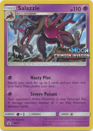 <transcy>بطاقة بوكيمون SM Black Star Promos SM73 Salazzle Staff Prerelease Promo</transcy>