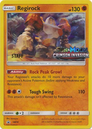 <transcy>Pokemon Card SM Black Star Promos SM74 Regirock Staff Prerelease-Promo</transcy>