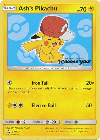 (S) Pokemon Card SM Black Star Promos SM113 Ash's Pikachu