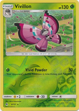 Pokemon Card Forbidden Light 8/131 008/131 Vivillon Reverse Holo Rare *MINT*