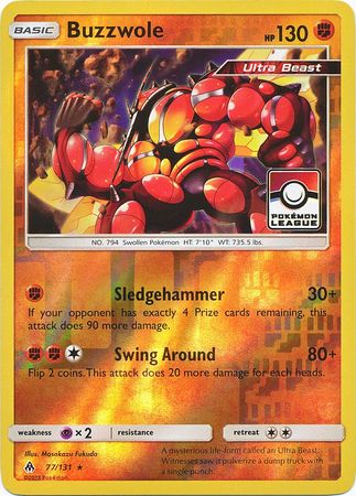 Pokemon Card Forbidden Light 77/131 077/131 Buzzwole Reverse Holo Rare League Promo *MINT*