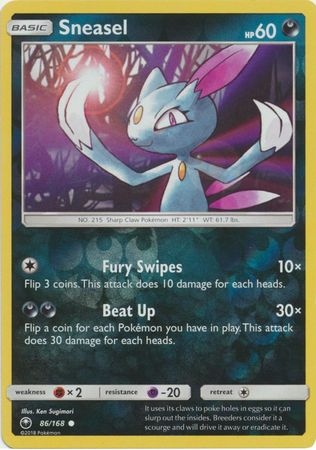 بطاقة بوكيمون Celestial Storm 86/168 Sneasel Pokemon Reverse Holo Common *MINT*