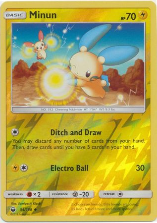 Pokemon Card Celestial Storm  54/168 Minun  Pokemon Reverse Holo Uncommon *MINT*