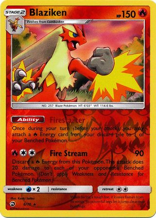 (S) Pokemon Card Dragon Majesty  6/70 Blaziken  Pokemon Reverse Holo Rare  *MINT*