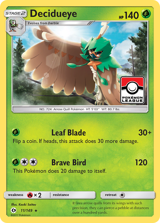 Pokemon Card Sun & Moon 011/149 11/149 Decidueye Rare *MINT*