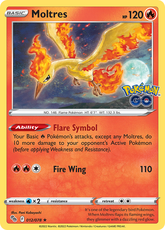 Pokemon Card Pokemon Go 12/78 Moltres Holo Rare *MINT*