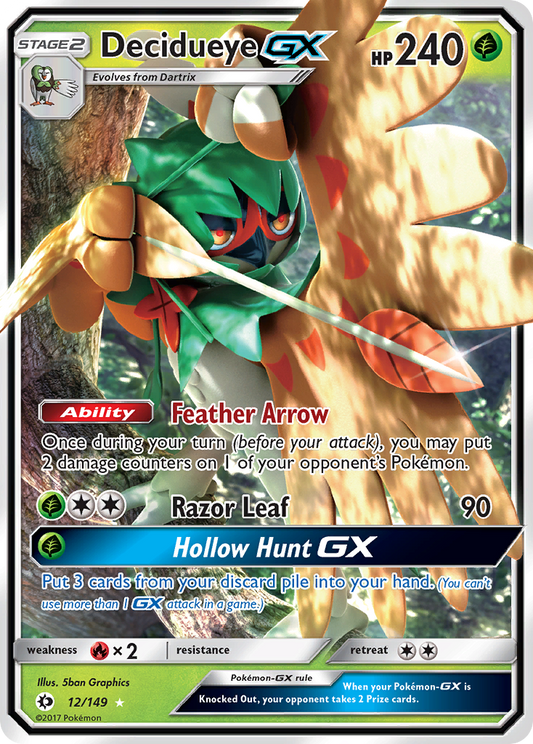 Pokemon Card Sun & Moon 012/149 12/149 Decidueye-GX Ultra Rare *MINT*