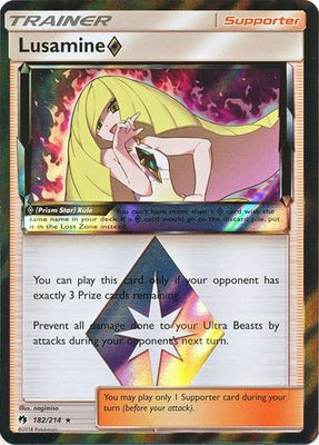 <transcy>182/214 Lost Thunder Lusamine Prism Star مؤيد نادر هولو</transcy>