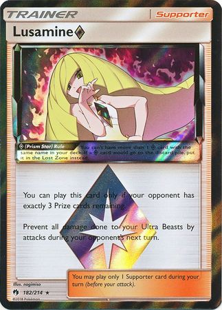 <transcy>182/214 Lost Thunder Lusamine Prisma Sternanhänger Seltener Holo</transcy>