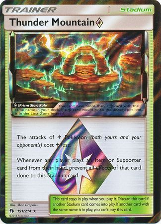 <transcy>191/214 Lost Thunder Thunder Mountain Prism Star Stadium Sjælden Holo</transcy>