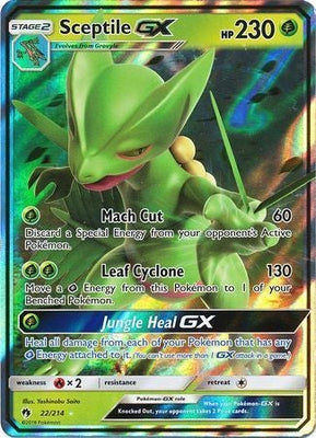 <transcy>Pokemon Card 22/214 Lost Thunder Sceptile GX Ultra Sjælden</transcy>