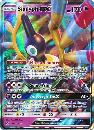 <transcy>Pokemon Card 98/214 Lost Thunder Sigilyph GX Ultra Sjælden</transcy>