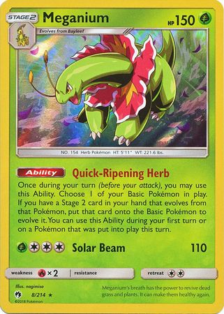 Pokemon Card 8/214 Lost Thunder Meganium Rare Holo