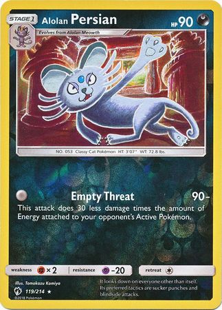 Pokemon Card Lost Thunder 119/214 Alolan Persian Reverse Holo Rare *MINT*