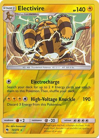 Pokemon Card Lost Thunder 72/214 072/214 Electivire Reverse Holo Rare *MINT*