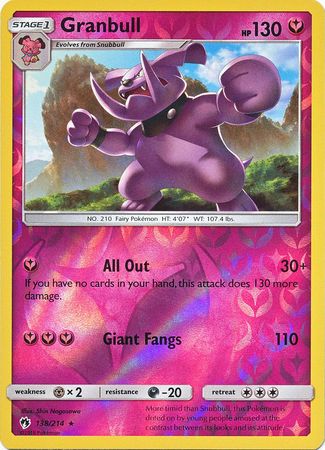Pokemon Card Lost Thunder 138/214 Granbull Reverse Holo Rare *MINT*