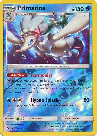 Pokemon Card Lost Thunder 67/214 067/214 Primarina Reverse Holo Rare *MINT*