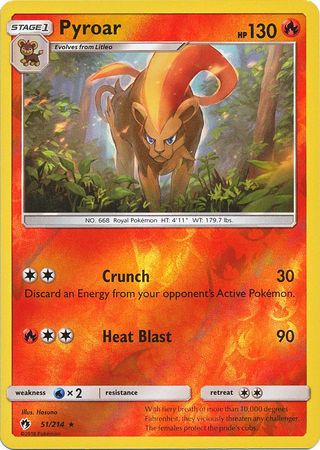 Pokemon Card Lost Thunder 51/214 051/214 Pyroar Reverse Holo Rare *MINT*