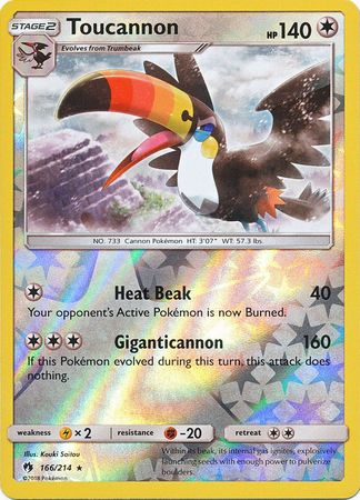 Pokemon Card Lost Thunder 166/214 Toucannon Reverse Holo Rare *MINT*