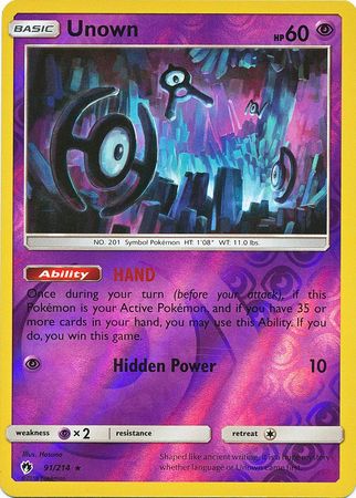 Pokemon Card Lost Thunder 91/214 091/214 Unown Reverse Holo Rare *MINT*