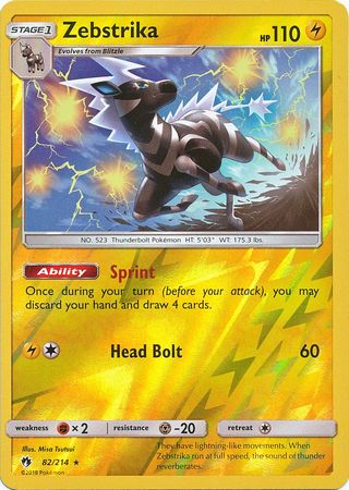 Pokemon Card Lost Thunder 82/214 082/214 Zebstrika Reverse Holo Rare *MINT*