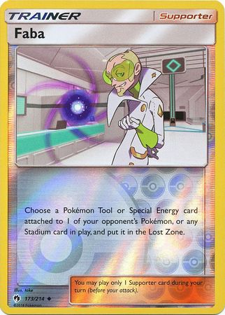Pokemon Card Lost Thunder 173/214 Faba Supporter Reverse Holo Uncommon *MINT*