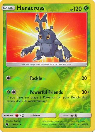 Pokemon Card Lost Thunder 18/214 018/214 Heracross Reverse Holo Uncommon *MINT*