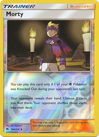 Pokemon Card Lost Thunder 186/214 Morty Supporter Reverse Holo Uncommon *MINT*