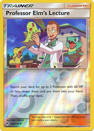 Pokemon Card Lost Thunder 188/214 Professor Elm's Lecture Supporter Reverse Holo Uncommon *MINT*