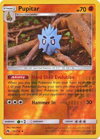 Pokemon Card Lost Thunder 116/214 Pupitar Reverse Holo Uncommon *MINT*