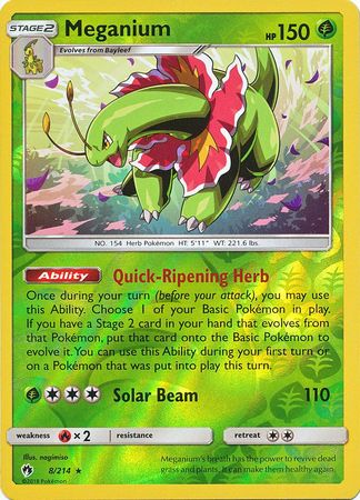 Pokemon Card Lost Thunder 8/214 008/214 Meganium Reverse Holo Rare *MINT*