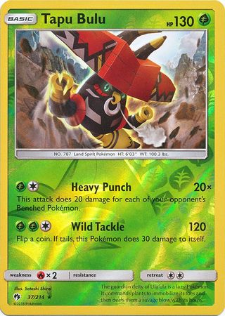 Pokemon Card Lost Thunder 37/214 037/214 Tapu Bulu Reverse Holo Rare *MINT*
